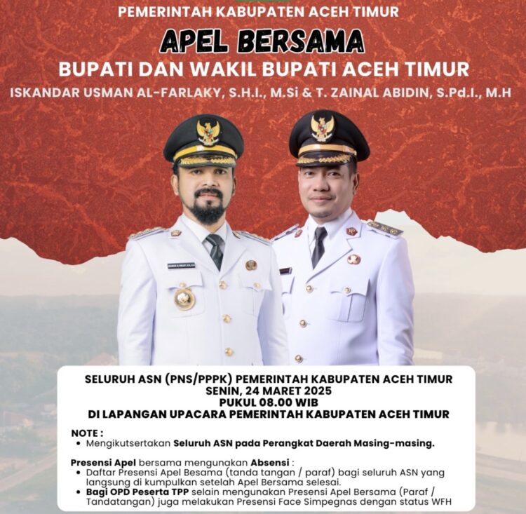 Besok, Bupati Aceh Timur Baru Apel Bersama Perdana di Lapangan Pemkab