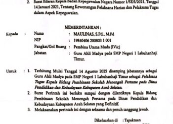 Bupati Aceh Selatan Tunjuk Guru SMP Jadi Plt. Kabid di Disdikbud