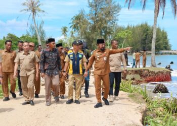 Tinjau Abrasi Pantai Pelangi, Bupati Al-Farlaky Rencanakan Pemasangan Batu Pemecah Ombak