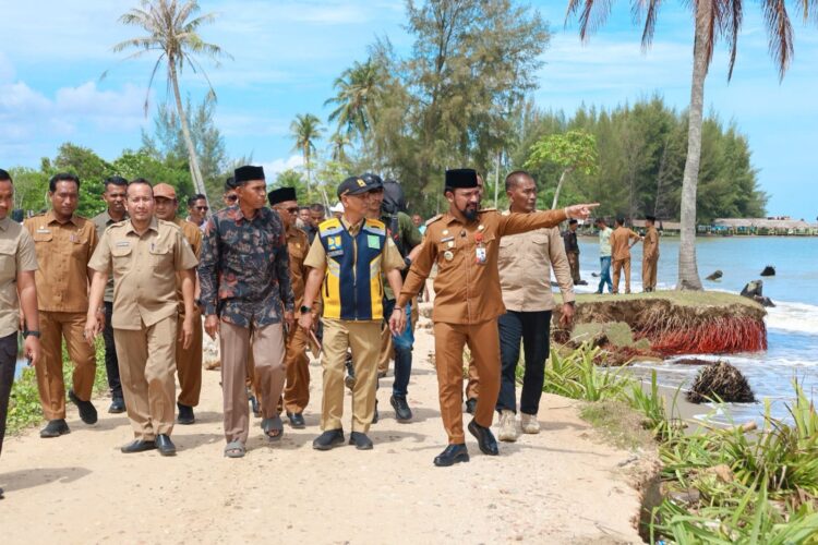 Tinjau Abrasi Pantai Pelangi, Bupati Al-Farlaky Rencanakan Pemasangan Batu Pemecah Ombak