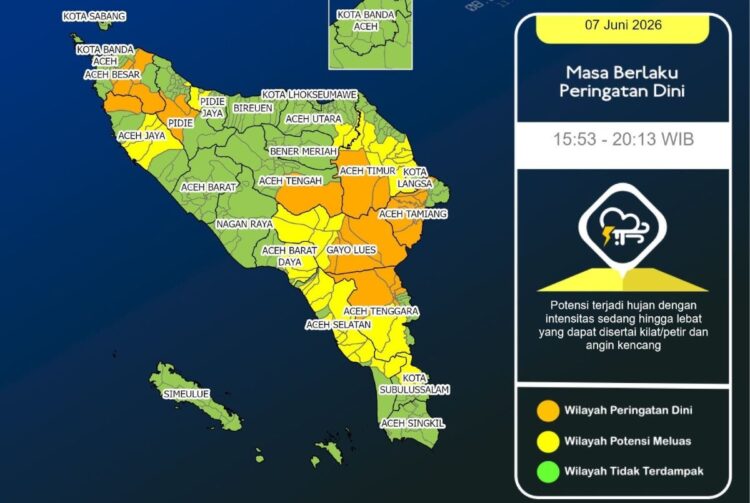 BMKG Ingatkan Aceh Utara Waspada Cuaca Ekstrem Tiga Hari ke Depan