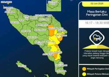 BMKG: Waspada Hujan Lebat Disertai Angin Kencang, 3 Kabupaten di Aceh Rawan Bencana
